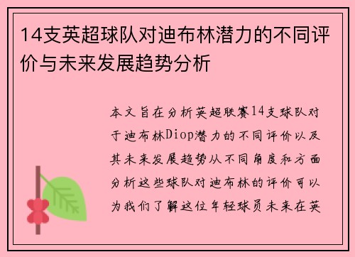 14支英超球队对迪布林潜力的不同评价与未来发展趋势分析