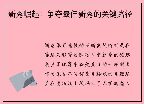 新秀崛起：争夺最佳新秀的关键路径